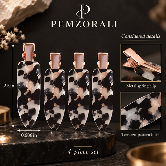 Pemzorali® Terrazzo No-Bend Hair Clips – 4-Piece Set