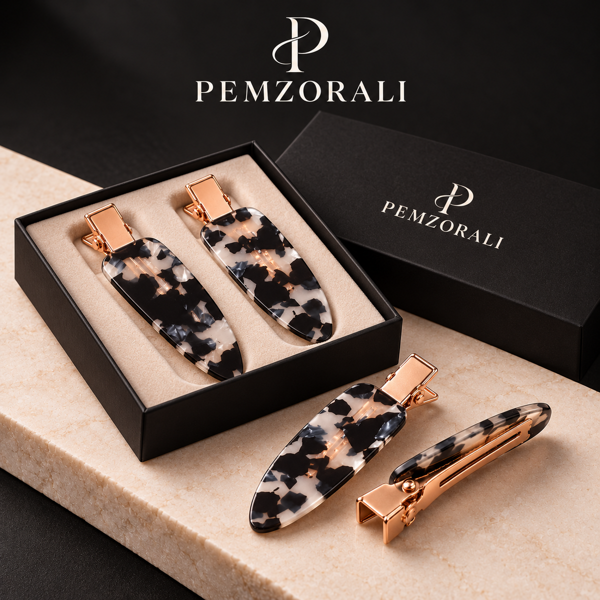 Pemzorali® Terrazzo No-Bend Hair Clips – 4-Piece Set