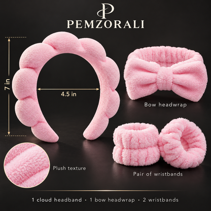 Pemzorali® Plush Headband & Wristband Set – 4 Pieces