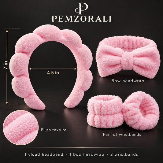 Pemzorali® Plush Headband & Wristband Set – 4 Pieces