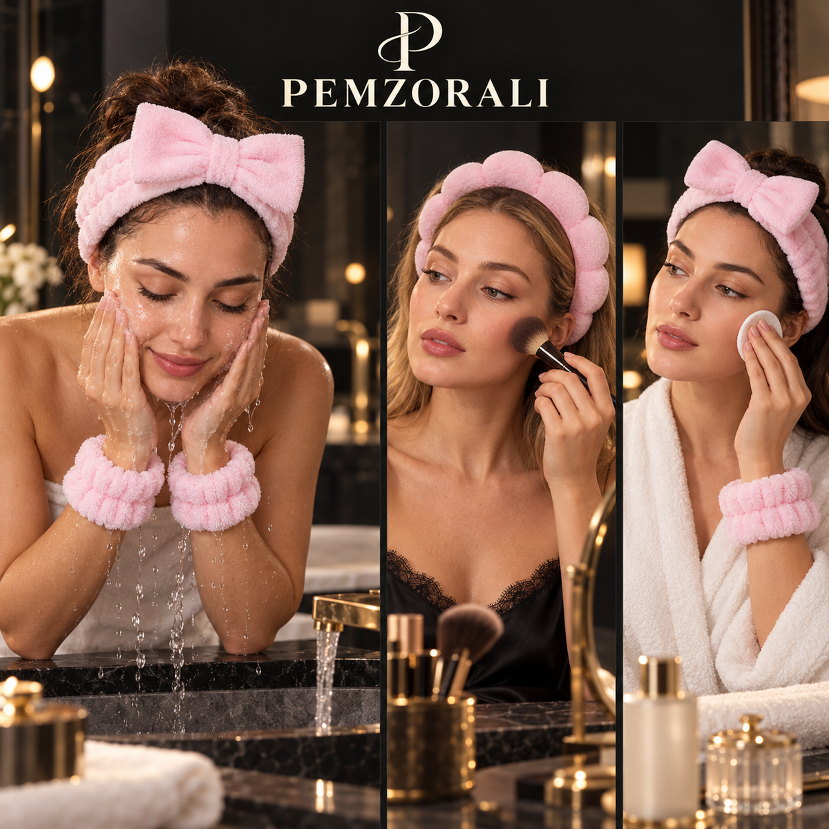Pemzorali® Plush Headband & Wristband Set – 4 Pieces