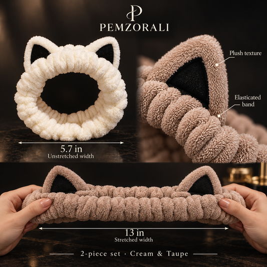 Pemzorali® Plush Cat Ear Headbands – 2-Piece Set