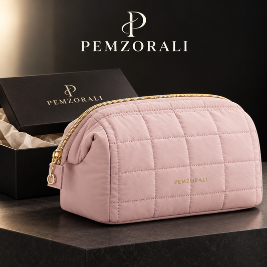 Pemzorali® Quilted Wide-Opening Makeup Bag