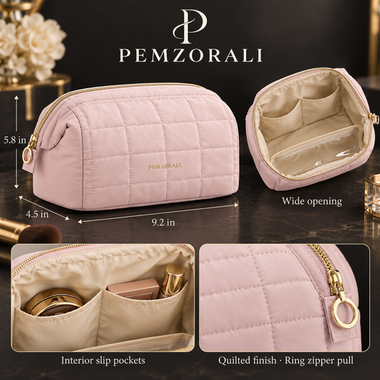 Pemzorali® Quilted Wide-Opening Makeup Bag