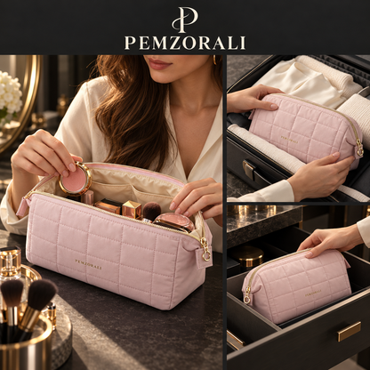 Pemzorali® Quilted Wide-Opening Makeup Bag